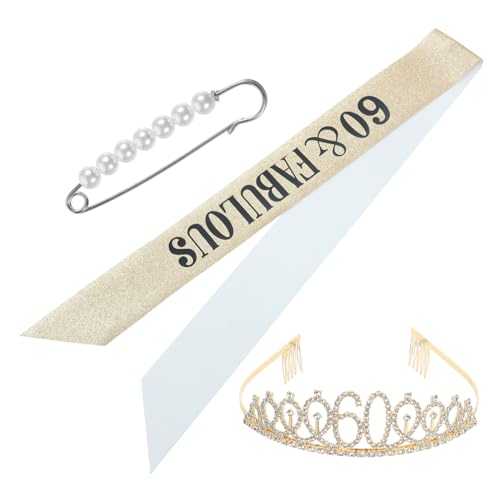 Beaupretty Geburtstag Geburtstagskrone und Schärpe Set für Damen mit Funkelnden Strasssteinen Goldfarbenes Tiara und Sash mit Perlen Pin Elegantes Partyzubehör für Geburtstagsfeier von Beaupretty