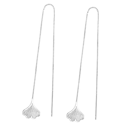 Beaupretty Ginkgo Ohrringe Damen Silber Threader Ohrhänger Lange Statement Ohrschmuck Elegant Leicht Allergikerfreundlich Geschenkidee von Beaupretty