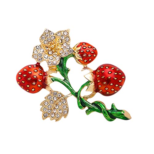 Beaupretty Glänzende Strassbrosche Erdbeer Korsage Legierung für Damen Stilvolles Blumenabzeichen Perfektes für Freunde von Beaupretty