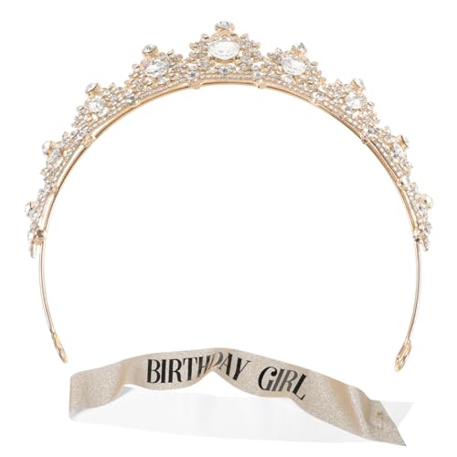Beaupretty Goldene Geburtstagskrone mit Funkelndem Strass Stirnband und Eleganter Schärpe Modisches Party für Mädchen und Damen Langlebiges Accessoire für Geburtstagsfeier und Besondere von Beaupretty