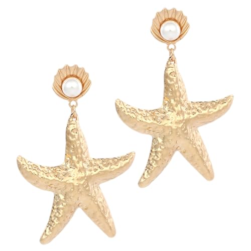 Beaupretty Goldene Meerjungfrau Ohrringe Damen Perlen Ohrstecker Statement Schmuck Strandaccessoires für Frauen Meerjungfrau Ohrringe mit und Muscheldesign von Beaupretty