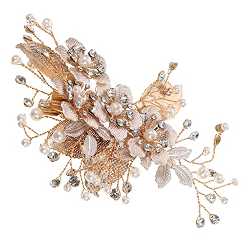 Beaupretty Goldfarbene Metallblatt Haarspange mit Perlenbesatz Filigraner Brautschmuck für Damen Haaraccessoire für Hochzeit Braut Brautjungfern und Festliche Anlässe von Beaupretty