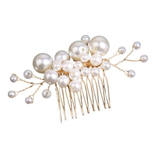 Beaupretty Goldfarbener Perlen Haarkamm für Hochzeit Eleganter Seitenkamm Handgefertigter Brautschmuck Stilvolles Haaraccessoire für Damen und Mädchen Passend zu Brautkleidern von Beaupretty