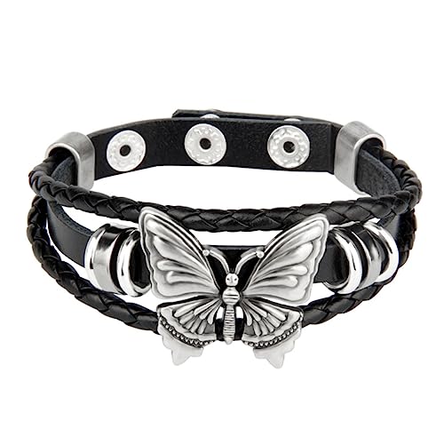 Beaupretty Gothic Punk Armband mit Schmetterlingsmotiv Mehrlagiges Geflochtenes Cuff Wristband für Damen und Herren Robustes Hautfreundliches Schmuckstück im Rock Stil von Beaupretty