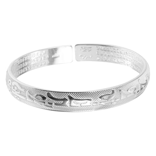 Beaupretty Gravierter Silberarmreif Herren Unisex Manschette Kupfer Verstellbar Buddhistisches Design Leichter Armschmuck mit Glatter Oberfläche und Klassischer von Beaupretty