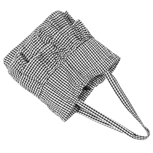 Beaupretty Große Karierte Canvas Tote Bag Damen Robuste Schultertasche mit Rüschenbesatz Vielseitige Einkaufstasche für Urlaub Arbeit Freizeit Wiederverwendbare Handtasche Schwarz von Beaupretty