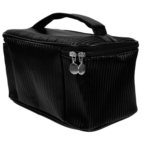 Beaupretty Große PU Leder Kosmetiktasche Damen mit Reißverschluss Multifunktional für Reisen Toilettenartikel und Make Up Organizer Handtasche Klassisch Schwarz Leicht zu Verstauen und von Beaupretty