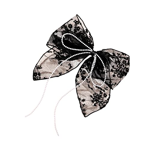 Beaupretty Große Spitzen Schleifen Haarspange mit Perlen und Quasten Eleganter Haarschmuck für Frauen Vintage Stilvolle Haarklammer für Festliche Anlässe und Alltag Schwarzes Spitzen von Beaupretty