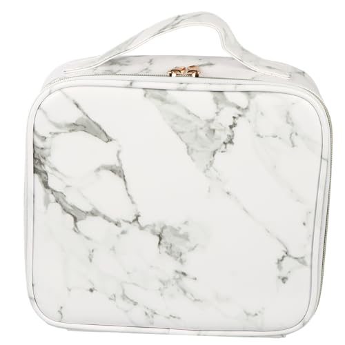 Beaupretty Großer Marmor Kosmetikkoffer mit Verstellbaren Fächern Robuster PU Nylon Materialmix Tragbarer Make Up Organizer mit Stabilem Griff für Reisen und Alltag Multifunktionale von Beaupretty