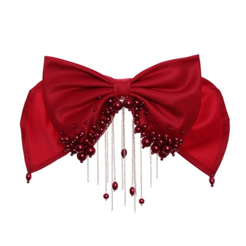 Beaupretty Großer Roter Perlen Haarschmuck mit Quasten Braut Hochzeit Haarklammer Eleganter Schleifen Clip für Damen Festlicher Haar Accessoire für Abendfeier Geburtstag Party von Beaupretty
