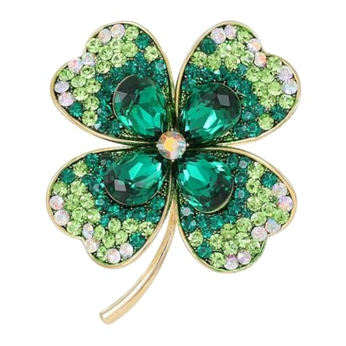 Beaupretty Grüne Vierblättrige Kleeblatt Brosche mit Strasssteinen Glücksbringer Schmuckaccessoire für Damen und Herren Anstecknadel für Kleidung und Party Irischer Glücksbringer für Anlässe von Beaupretty
