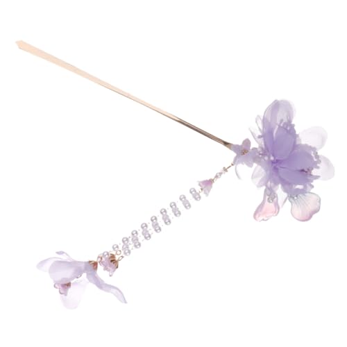 Beaupretty Haarnadel Haarholzstab Blumenhaarspangen Für Frauen Japanische Haare Hanfu-haarstab Haarstäbchen Aus Sandelholz Kristallblumen-haarstab Stoff Violett Quaste Fräulein Schmücken von Beaupretty