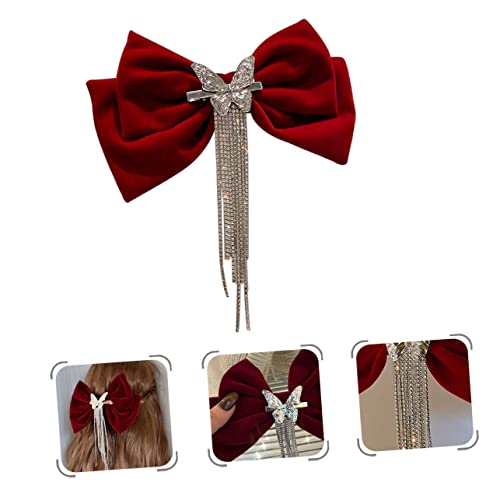 Beaupretty Haarschleifen mit Strass und Quasten Rotes Schleifen Haaraccessoire Haarspange für Mädchen für Hochzeiten Partys und Besondere Anlässe von Beaupretty