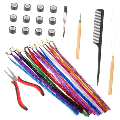 Beaupretty Hair Tinsel Strähnen mit Werkzeugen Farbige Glänzende Haarverlängerungen Silikonfreie Befestigung Holz Häkelnadel und Spitzkamm Einfaches Flechten Bunter Strähnen für Alltag und Beaupretty Hair Tinsel Strähnen mit Werkzeugen Farbige Glänzende Haarverlängerungen Silikonfreie Befestigung Holz Häkelnadel und Spitzkamm Einfaches Flechten Bunter Strähnen für Alltag und von Beaupretty