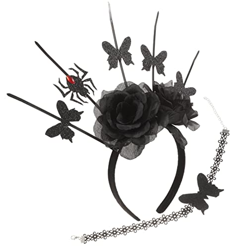 Beaupretty 1 Satz Dunkelrosa Spinnen-set Gotische Kopfbedeckung Gothic-halsband Halloween-kopfstücke Geister Spinnen Kostüm Gothic-cosplay Gotischer Haarreif Damen Geschenk Tuch Bilden von Beaupretty