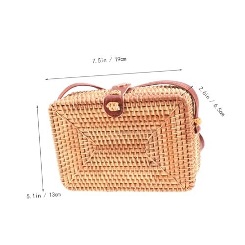 Beaupretty Handgefertigte Damen Rattan Schultertasche Quadratisch Leichte Umhängetasche Elegant für Freizeit Strand Reisen Alltag von Beaupretty