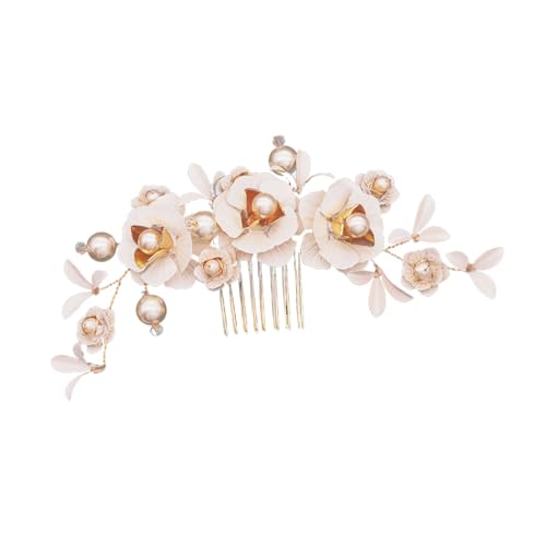 Beaupretty Handgefertigter Braut Haarschmuck mit Perlen und Strass Goldener Floraler Haarkamm für Hochzeit Eleganter Haarstecker für Damen Zarter Schmuck für Festliche Anlässe von Beaupretty