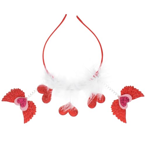 Beaupretty Herz Haarreif Engelsflügel Stirnband Damen Haarband Rot Haarschmuck Mädchen Glitzer Kopfbedeckung Valentinstag Kostüm Deko Weihnachten Hochzeit Party Cosplay Fotografie Requisiten von Beaupretty