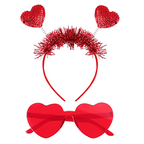 Beaupretty Herz Stirnband Herzform Sonnenbrille Set Valentinstag Glitzer Herz Haar Accessoires Kostüm Für Mädchen Frauen von Beaupretty