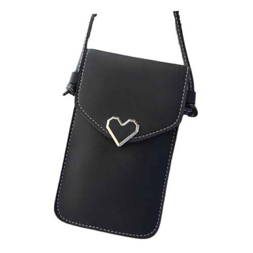 Beaupretty Herzförmige Handytasche Damen PU Schwarz Transparent Touchscreen Umhängetasche Kleine Crossbody Tasche Stilvoll Leicht Für Alltag Schule Freizeit von Beaupretty