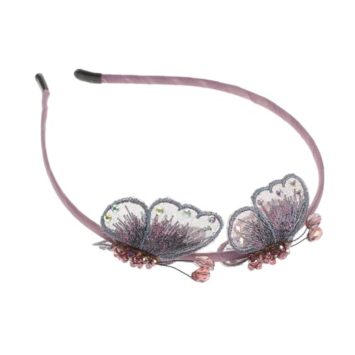 Beaupretty Schmuck Haarbänder Braut Haarband Kristallverzierter Haarreif Hübsche Stirnbänder Für Frauen Besticktes Schmetterlings-haarband Cosplay-ohrband Violett Mosaik- Fräulein Stirnband von Beaupretty