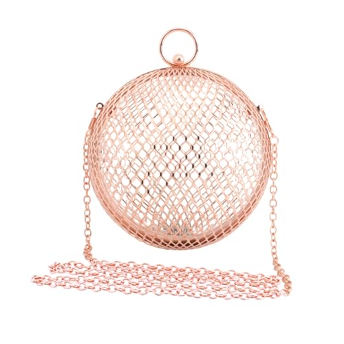 Beaupretty Hohle Crossbody Umhängetasche Damen Metall Kunst Ball Design Kettenhandtasche für Party Abendtasche in Roségold Vielseitige Netz Damenhandtasche von Beaupretty