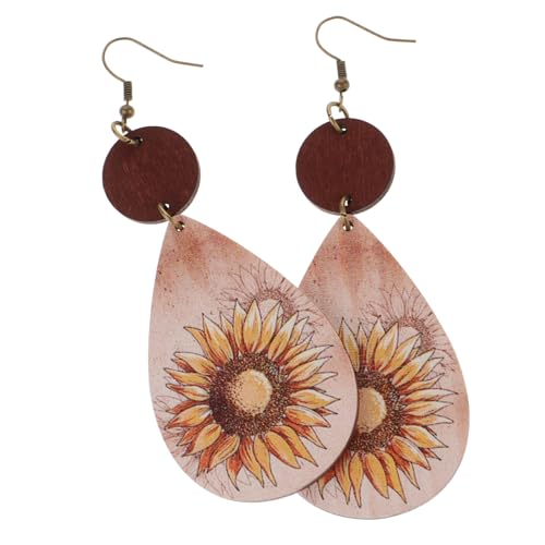 Beaupretty Holz Ohrringe Damen Sonnenblumen Muster Leichte Hängende Retro Ohrhänger Kreative Western Schmuck Elegantes Design für Frauen Komfortabel und Stilvoll von Beaupretty