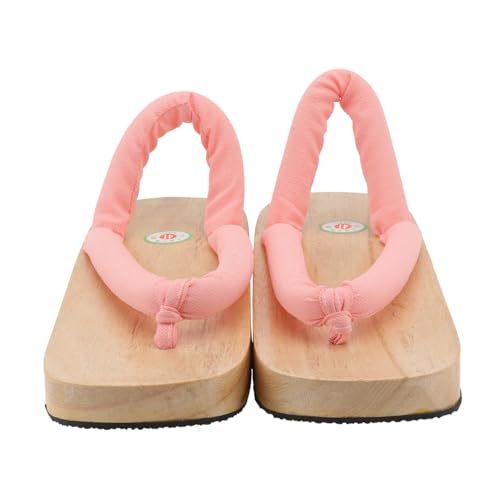 Beaupretty Japanische Holzclogs Damen Sandalen Flach Atmungsaktiv Holz Rubber Sohle Sommer Hausschuhe Runde Spitze Rosa Passend von Beaupretty