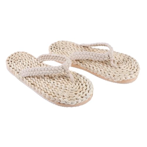 Beaupretty Japanische Retro Sommer Slipper Damen Kreative Gewebte Hausschuhe Leicht Rutschfest Angenehm für Freizeit Outdoor Weiß von Beaupretty