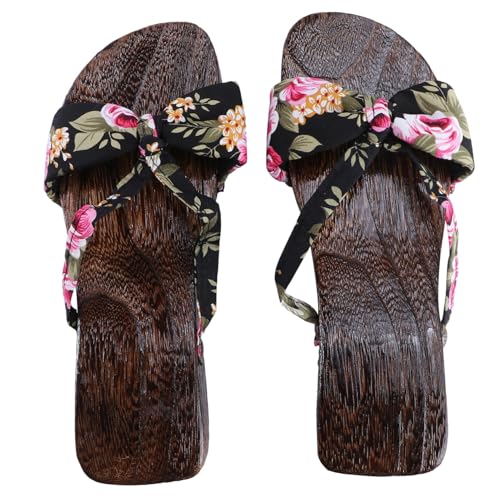 Beaupretty Japanische Stil Clogs Sandalen Damen Sommer Slipper mit Weicher Innensohle Atmungsaktiv Modisch für Alltag und Freizeit Schwarzes Doppelriemen Design von Beaupretty