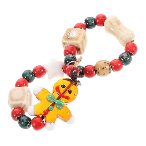 Beaupretty Keramik Armband mit Gingerbread Man Charm Weihnachts Perlen Dehnbar Festliches Schmuckstück für Damen Grüne Perlen Xmas Holiday Geschenkidee von Beaupretty