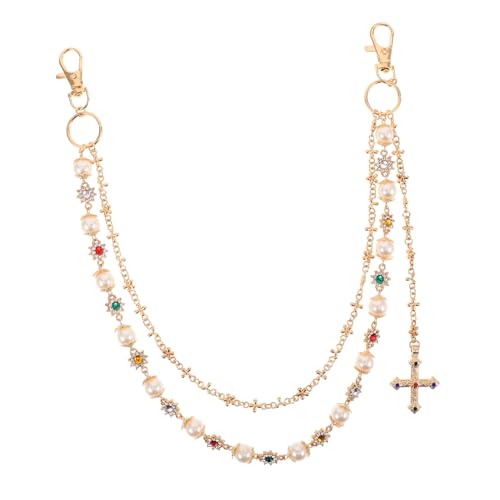 Beaupretty Geldbörsenkette Für Herren Perlen-hosenkette Mit Kreuzanhänger Taillenkettengürtel Für Jeans Und Freizeitoutfits Hosenkette Für Männer von Beaupretty