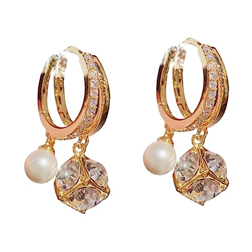 Beaupretty Kleine Creolen Ohrringe Damen Zirkonia Perlen Schmuck Hypoallergen Silberfarben für Hochzeit Party Alltag von Beaupretty