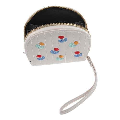 Beaupretty Kleine Damen Geldbörse aus PU mit Münzfach Leichtes Langlebiges Change Holder Portemonnaie Kompaktes Kartenetui für Alltag und Reisen Weiß Zierliche Stickerei von Beaupretty