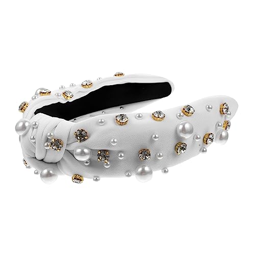 Beaupretty Knotted Wide Headband für Damen mit Barock Perlen und Funkelnden Strasssteinen Komfortables Haaraccessoire für Alltag Party und Besondere Anlässe Weiß von Beaupretty