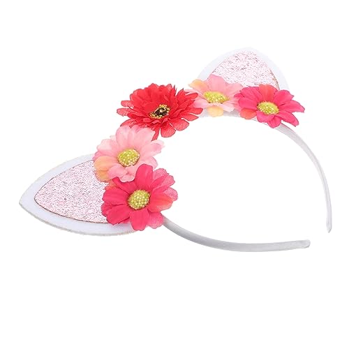 Beaupretty Ohr-stirnband Katze Cosplay Stirnband Tierohr-stirnbänder Für Mädchen Zubehör Für Katzenkostüme Katzen-party-geschenk-stirnband Katzenohren Schal Stoff Die Blumen Damen von Beaupretty