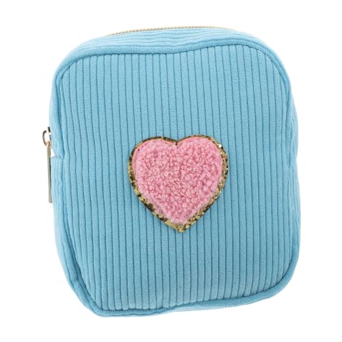 Beaupretty Cute Cartoon Heart Patch Mini Kosmetiktasche Tragbare Reise Makeup Organizer Multifunktionale Schminktasche Für Damen Aufbewahrung Für Make-up Und Kleingeld Blau von Beaupretty