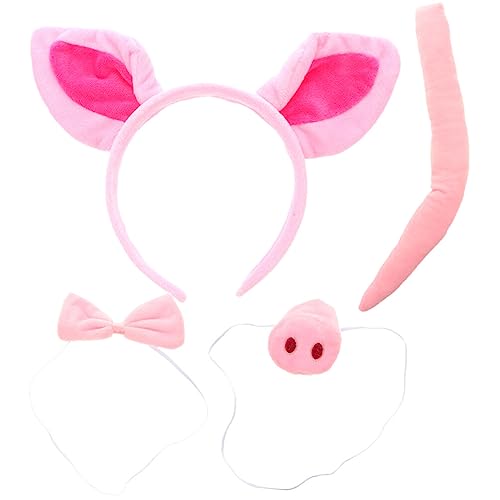 Beaupretty 1 Satz Rosa Tierkostüm Tier-stirnbänder Rosa Schweinchennase Cosplay-schwanz Zöpfe -cosplay-zubehör Tier-cosplay-set Dekoratives Kostüm Tanzendes Kind Halloween Stoff Stirnband von Beaupretty