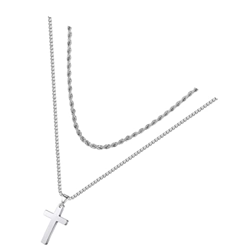 Beaupretty Kreuzanhänger Halskette für Damen und Herren Doppellagige Schmuckkette Titanstahl Stilvolles Design für als für Freunde von Beaupretty