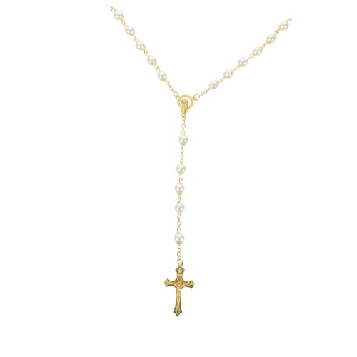 Beaupretty Kreuzkette Damen Goldene Perlenkette Modischer Kreuzanhänger Vielseitig für Hochzeit Party Alltag Geschenkidee für Frauen und Familie von Beaupretty