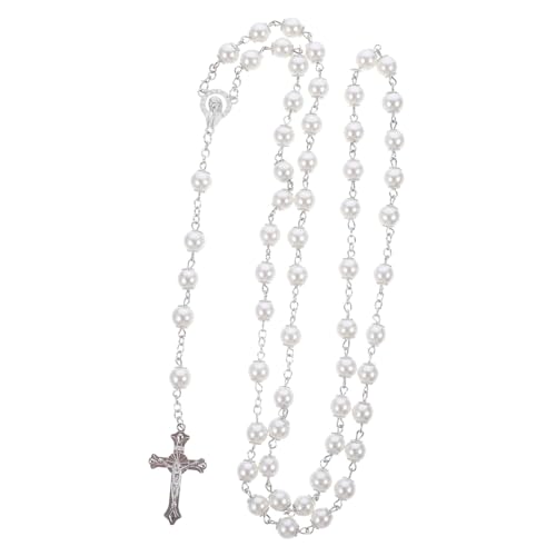 Beaupretty Kreuzkette Damen mit Goldfarbenen Perlen Vintage Halskette Clavicle Chain Modisches Schmuckstück Leicht und Stilvoll für Muttertag und Besondere Anlässe von Beaupretty