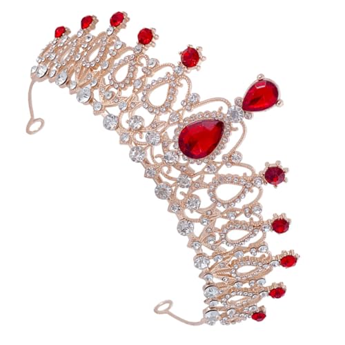 Beaupretty Kristallkrone für Mädchen Leichte Metall Tiara mit Funkelnden Strasssteinen Festlicher Haarschmuck für Kindergeburtstag Fotoshooting und Party Accessoire Gold Rot von Beaupretty