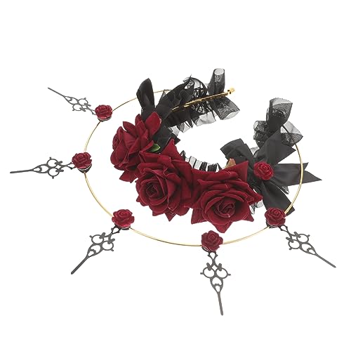 Beaupretty Halloween-maria-krone Vampir-cosplay-kopfschmuck Gothic-haarschmuck Rosenblüten-haarbänder Vintage-kronen-stirnband Stirnbänder Haarklammer Metall Leistungsrequisiten Gotisch von Beaupretty