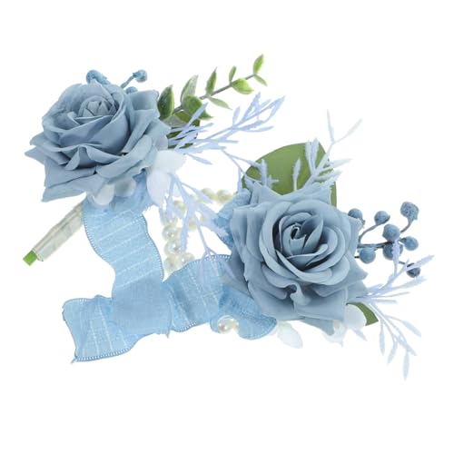 Beaupretty Künstliches Blumen Boutonniere Handgelenk Corsage Set Teiliges Set Hellblau für Hochzeiten Abschlussbälle und Feiern und Praktische Blumenarmbänder für von Beaupretty