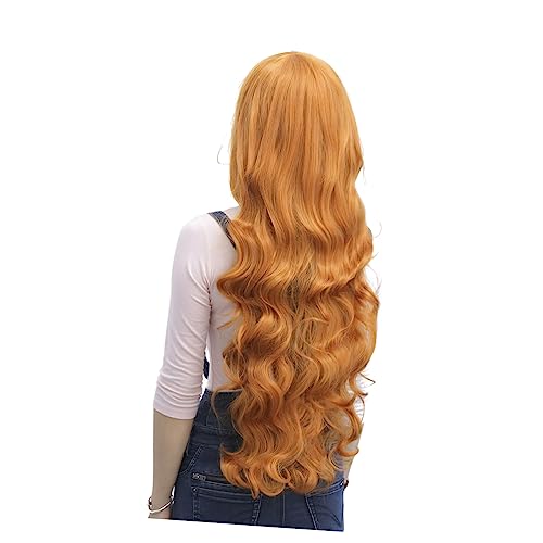 Beaupretty Lang Orangefarbene Lockige Perücke Haarperücke Für Damen Cosplay-perücke Mit Fransigen Spitzenhaarperücke Glatte Haarperücke Haaraccessoire von Beaupretty