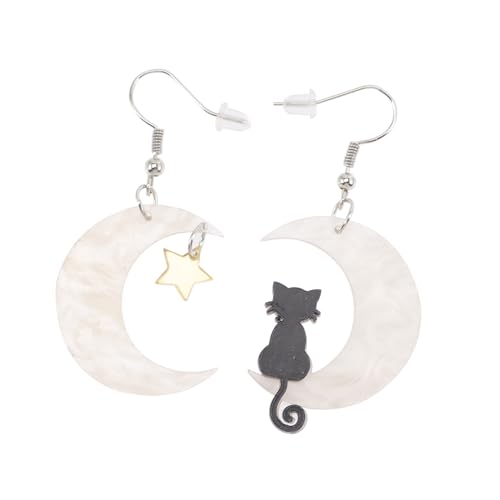 Beaupretty Leichte Damenohrringe mit Mond Stern und Katze Acrylmaterial Modische Ohrdekoration für Mädchen Komfortabel und Langlebig für Geburtstage Hochzeiten und Festtage von Beaupretty