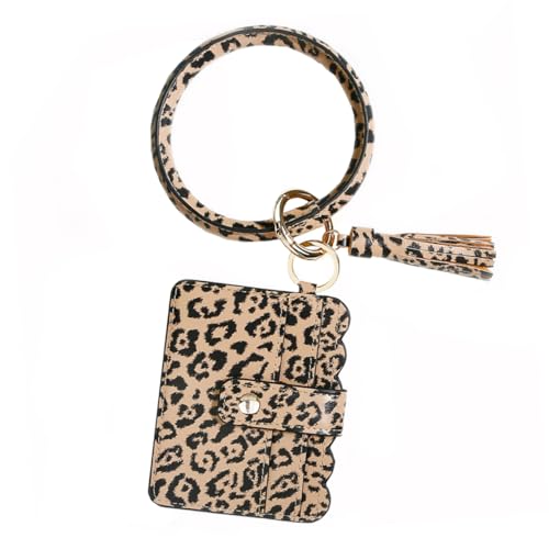 Beaupretty Leopard Muster PU Leder Quasten Armband Schlüsselanhänger Geldbörse Kleine Multifunktionale Kartenetui Tasche für Reisen Shopping Arbeit von Beaupretty
