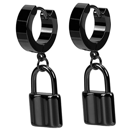 Beaupretty Lock Ohrringe Damen Titanstahl Creolen Schwarz Groß Modisch Hautfreundlich Alltag Party Schmuck von Beaupretty