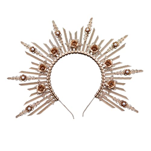 Beaupretty Lolita Mädchen Haarreif Goldfarbene Göttinnen Krone Stirnband Leicht Elegant Für Cosplay Hochzeit Braut Damen Party von Beaupretty