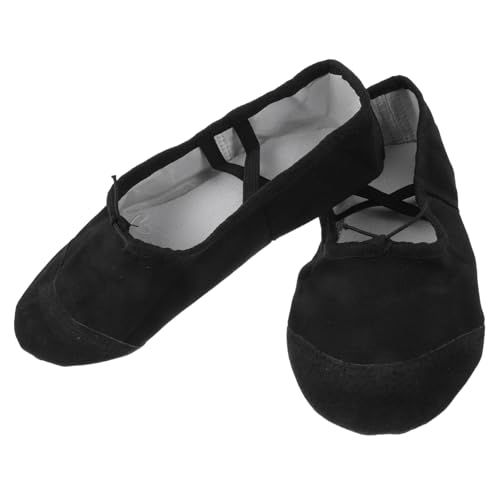 Beaupretty Mädchen Ballettschuhe Canvas mit Geteilten Ledersohlen Elastische Bänder Atmungsaktiv und Leicht Tanz Yogaschuhe Schwarz für Ballett und Turnen von Beaupretty